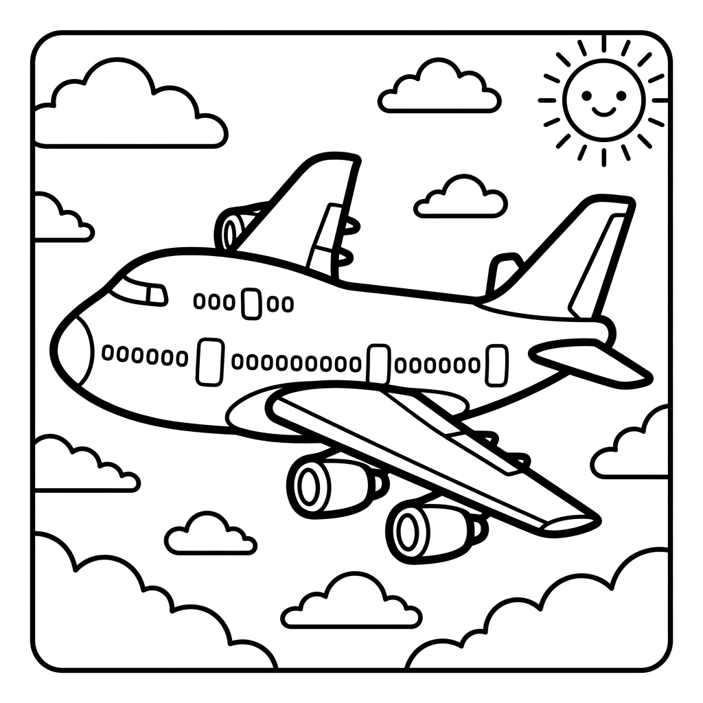 Airplane coloring page — printable black-and-white line art to color online