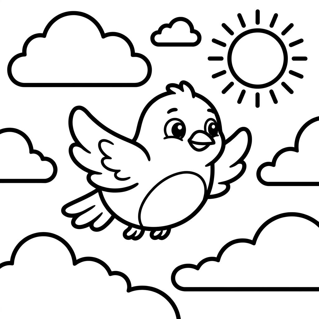 Bird Flying coloring page — printable black-and-white line art to color online