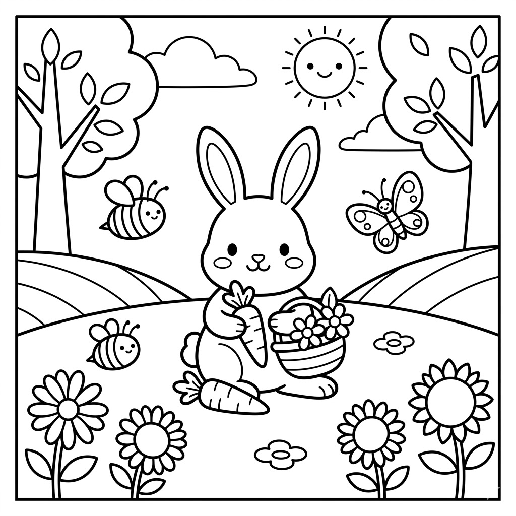 Bunny coloring page — printable black-and-white line art to color online