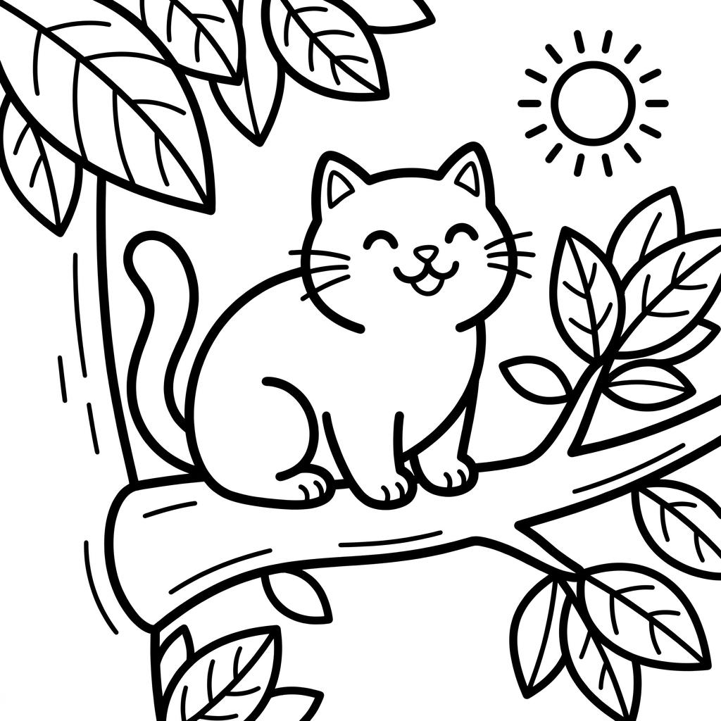 Cat coloring page — printable black-and-white line art to color online