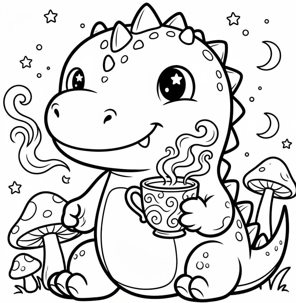 Dinosaur coloring page — printable black-and-white line art to color online