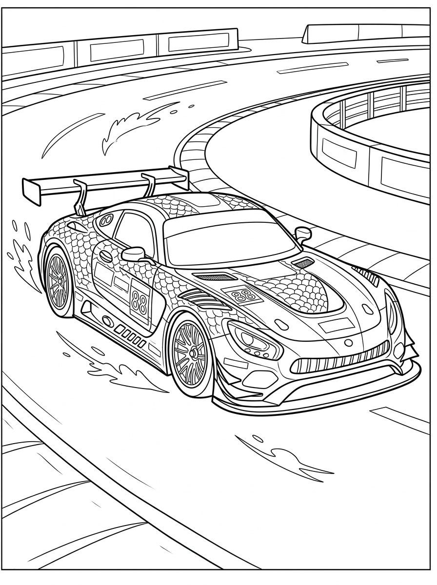 Racing Car coloring page — printable black-and-white line art to color online