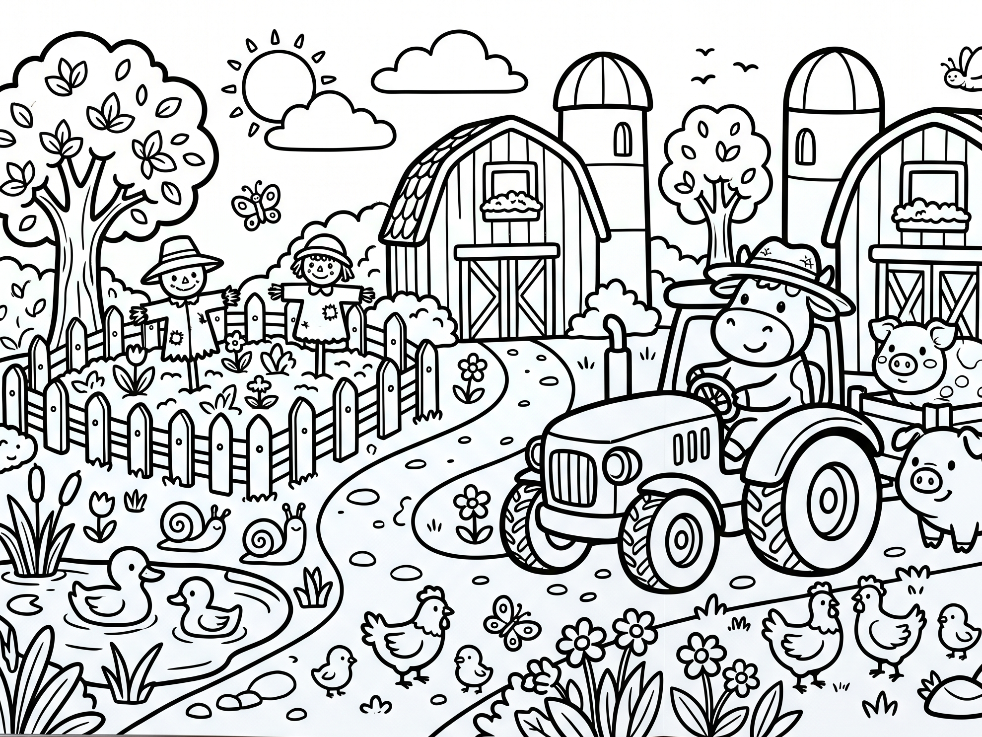Tractor coloring page — printable black-and-white line art to color online