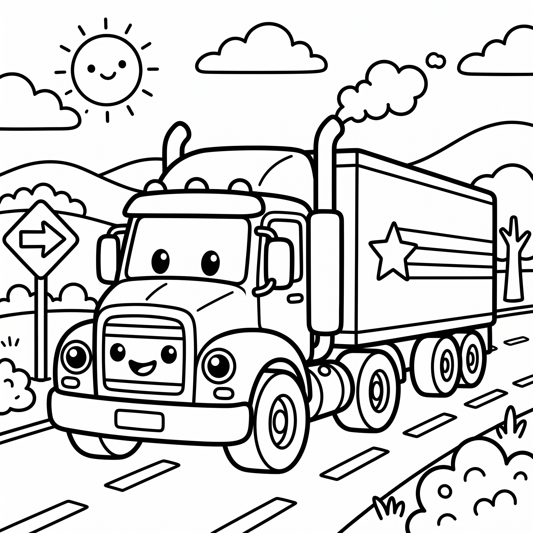 Truck coloring page — printable black-and-white line art to color online